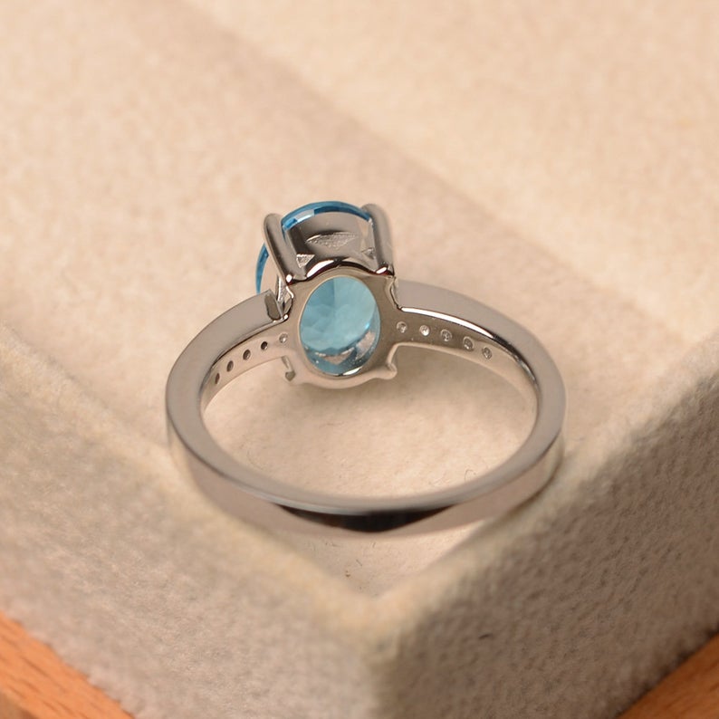2.50 Ct Oval Cut London Blue Topaz 925 Sterling Silver Solitaire W/Accents Anniversary Gift Ring - atjewels.in