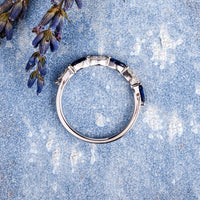 1.20 Ct Marquise Cut Blue Sapphire 925 Sterling Silver Half Eternity Promise Band Ring
