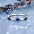 1.20 Ct Marquise Cut Blue Sapphire 925 Sterling Silver Half Eternity Promise Band Ring