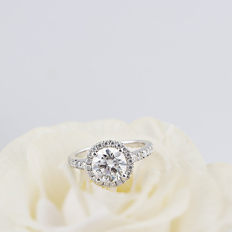 2 CT Round Cut Diamond 925 Sterling Silver Halo Wedding Ring Gift