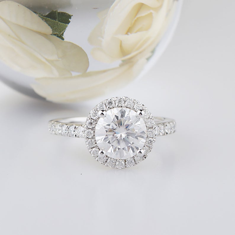 2 CT Round Cut Diamond 925 Sterling Silver Halo Wedding Ring Gift
