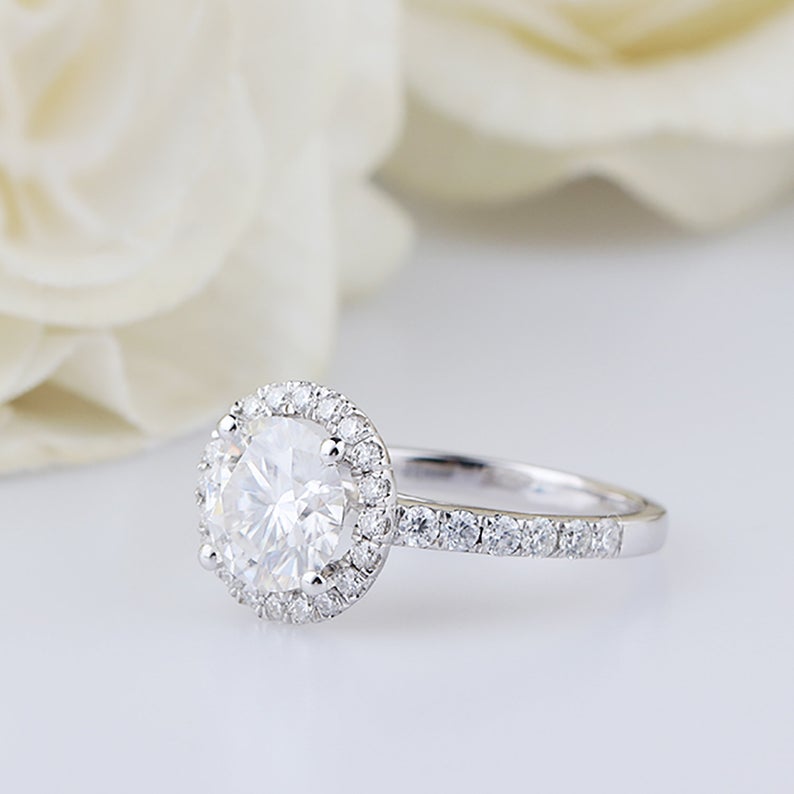 2 CT Round Cut Diamond 925 Sterling Silver Halo Wedding Ring Gift