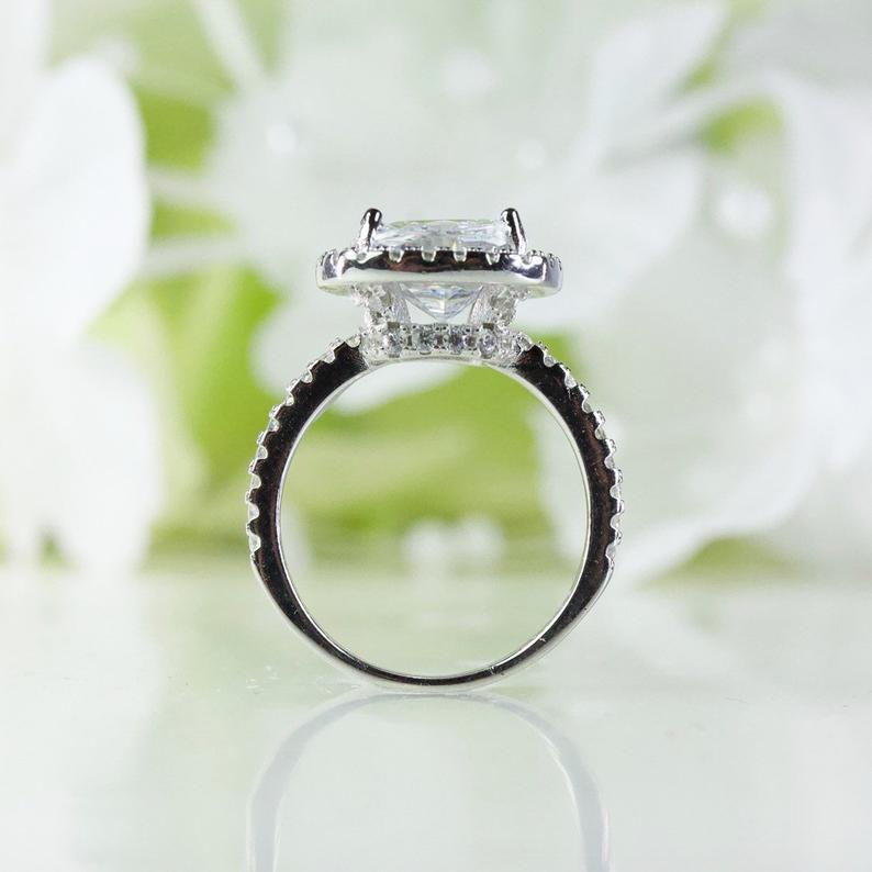 1 CT Cushion Cut White Topaz Diamond White Gold Over On 925 Sterling Silver Halo Promise Ring