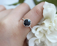 1 CT Round Cut Black Diamond 925 Sterling Silver Halo Engagement Ring