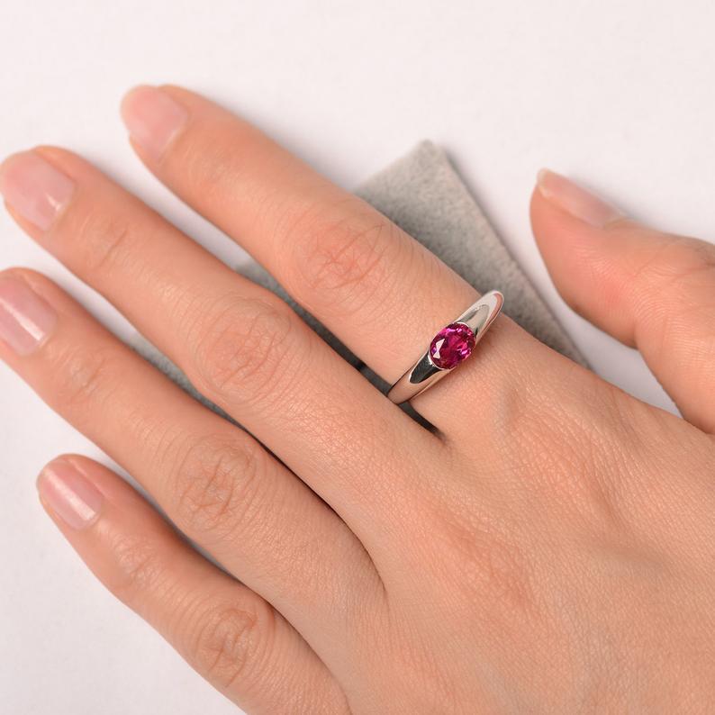 1 Ct Oval Cut Red Ruby 925 Sterling Silver Solitaire July Birthstone Ring