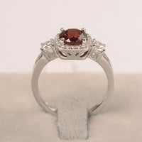 1 CT Round Cut red garnet White Gold Over On 925 Sterling Silver Halo Engagement Ring For Women