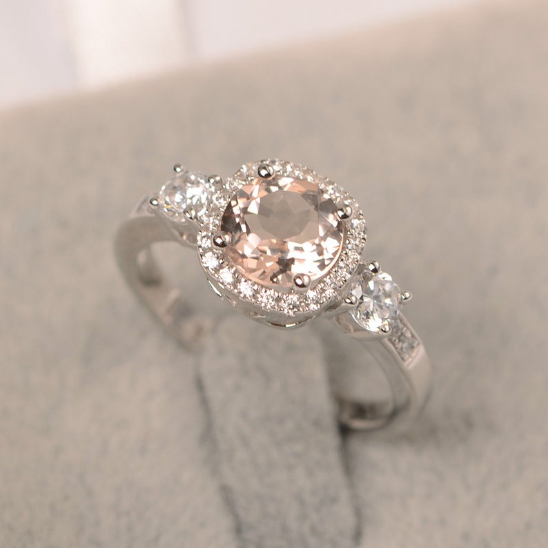 2.30 Ct Cushion Cut Morganite 925 Sterling Silver Halo Engagement Wedding Ring