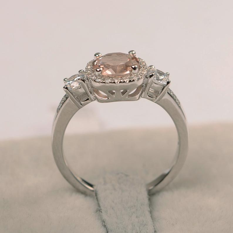 2.30 Ct Cushion Cut Morganite 925 Sterling Silver Halo Engagement Wedding Ring
