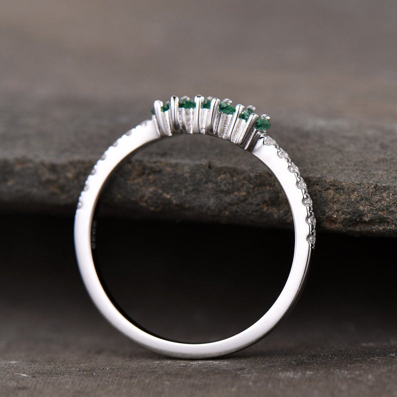 1.75 Ct Baguette Cut Green Emerald 925 Sterling Silver Cluster Half Eternity Band Ring