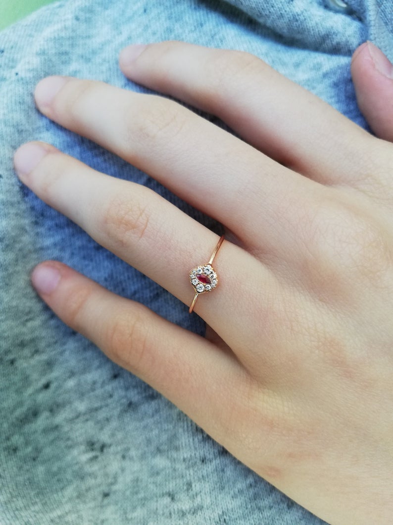 1 CT marquise Cut Red Ruby Diamond 925 Sterling Silver Halo Engagement Ring