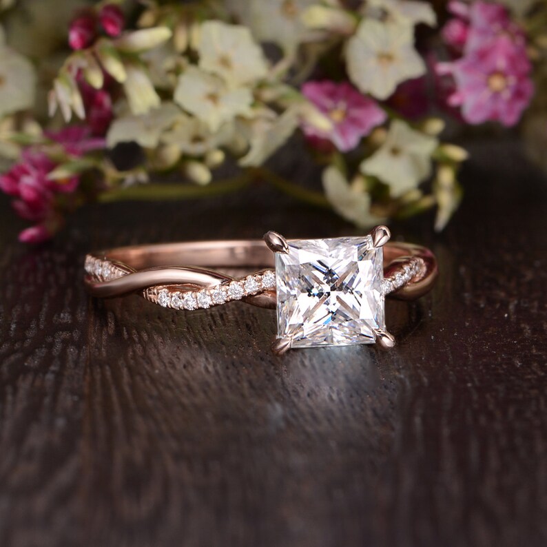 2.30 Ct Princess Cut White Diamond Rose Gold Over On 925 Sterling Silver Infinity Wedding Ring