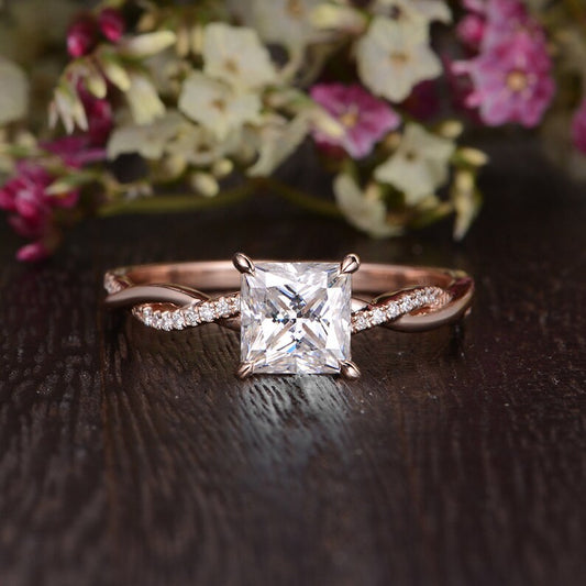 2.30 Ct Princess Cut White Diamond Rose Gold Over On 925 Sterling Silver Infinity Wedding Ring