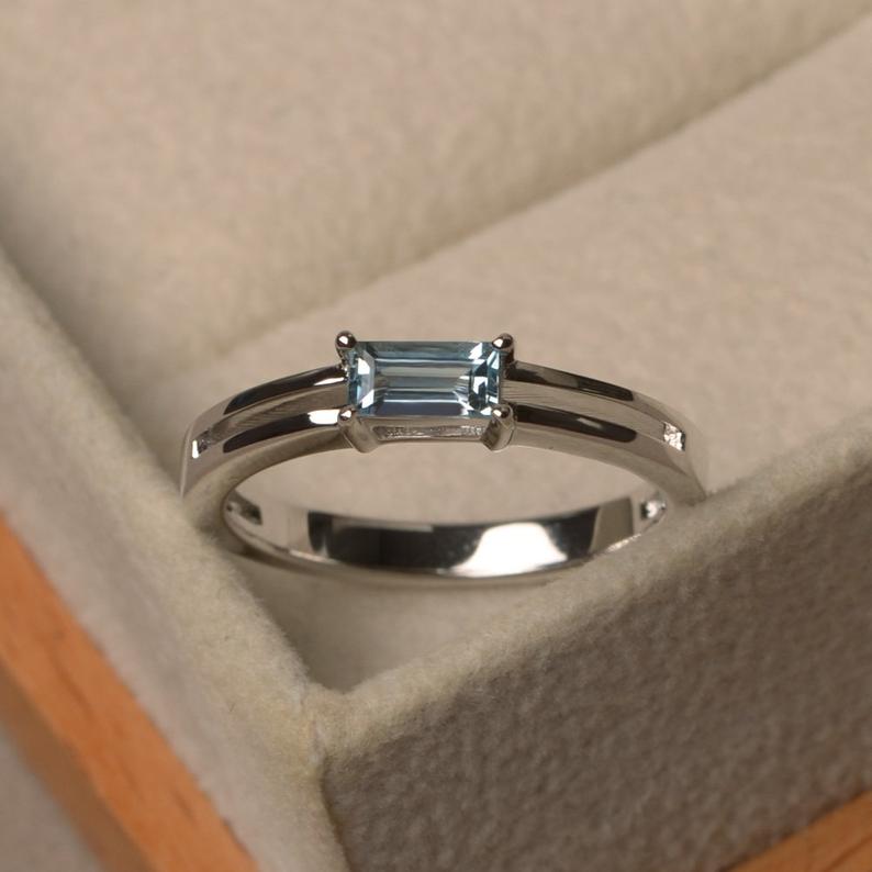 1.00 Ct Baguette Cut Aquamarine 925 Sterling Silver Split Shank Engagement Ring