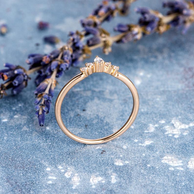 0.75 CT Pear Cut Diamond Rose Gold Over On 925 Sterling Silver Wedding Band Ring