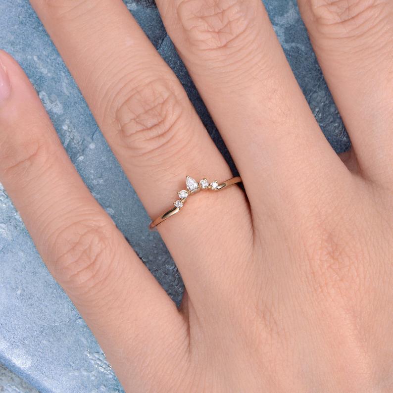 0.75 CT Pear Cut Diamond Rose Gold Over On 925 Sterling Silver Wedding Band Ring