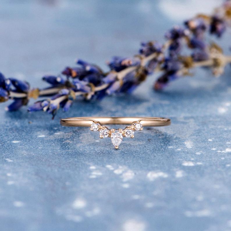 0.75 CT Pear Cut Diamond Rose Gold Over On 925 Sterling Silver Wedding Band Ring