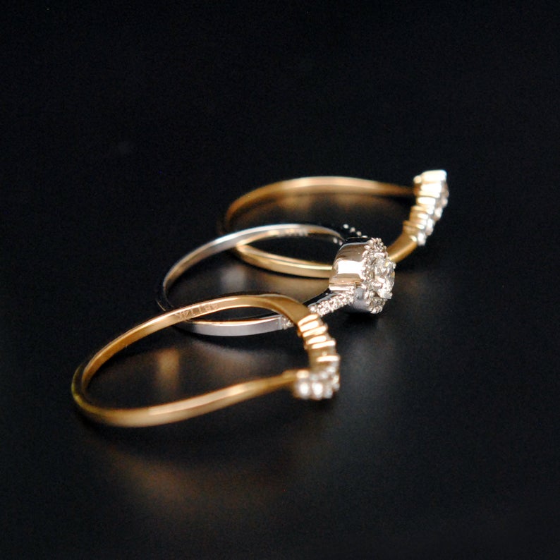 1 CT Round Cut Diamond Three Piece 925 Sterling Silver Halo Engagement Ring Set