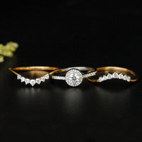1 CT Round Cut Diamond Three Piece 925 Sterling Silver Halo Engagement Ring Set
