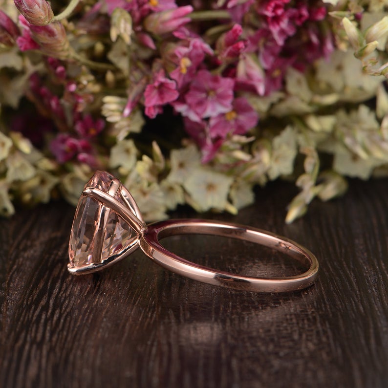 1 CT Oval Cut Morganite Diamond Rose Gold Over On 925 Sterling Silver Solitaire Women Anniversary Ring
