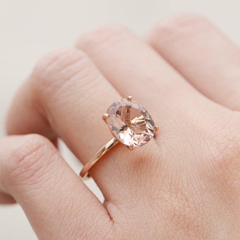 1 CT Oval Cut Morganite Diamond Rose Gold Over On 925 Sterling Silver Solitaire Women Anniversary Ring