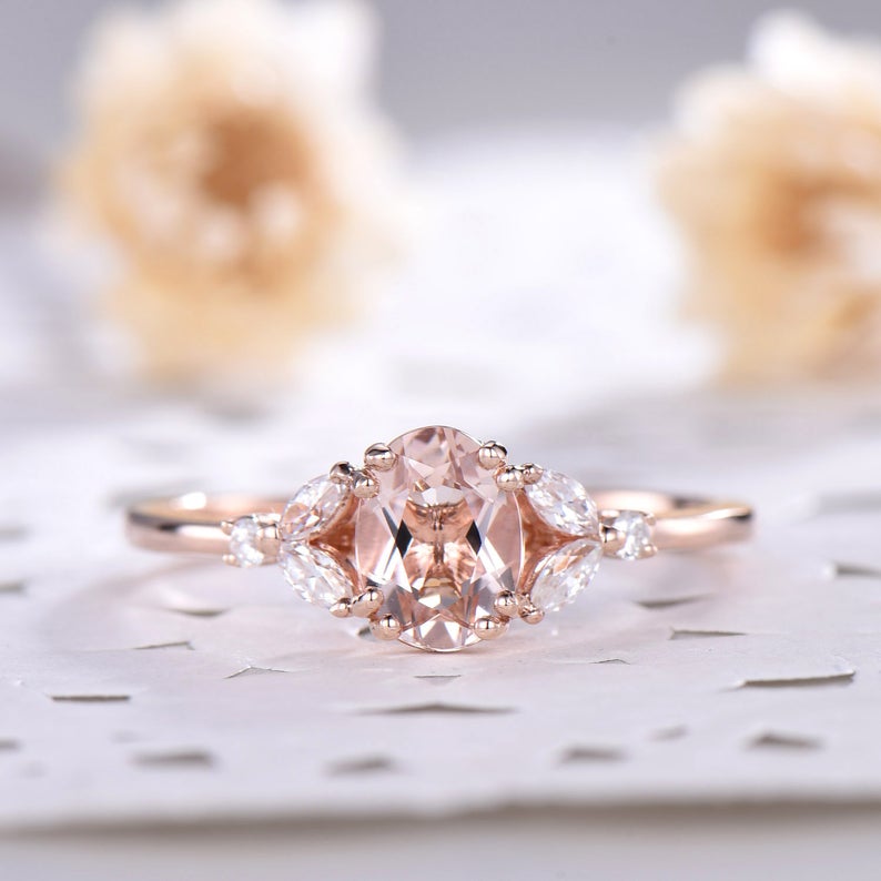 1 CT Oval Cut Pink Morganite Marquise CZ Diamond Rose Gold Over On 925 Sterling Silver