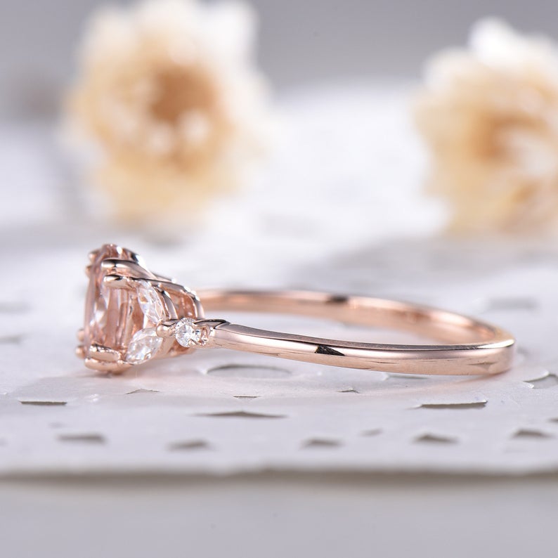 1 CT Oval Cut Pink Morganite Marquise CZ Diamond Rose Gold Over On 925 Sterling Silver