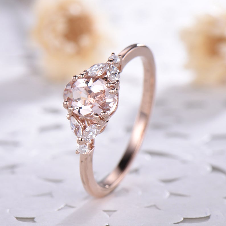 1 CT Oval Cut Pink Morganite Marquise CZ Diamond Rose Gold Over On 925 Sterling Silver