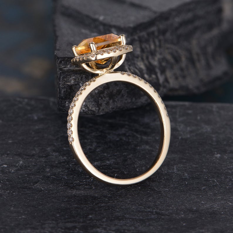 1 CT Cushion Cut Citrine Diamond White Gold Over On 925 Sterling Silver Halo Wedding Ring
