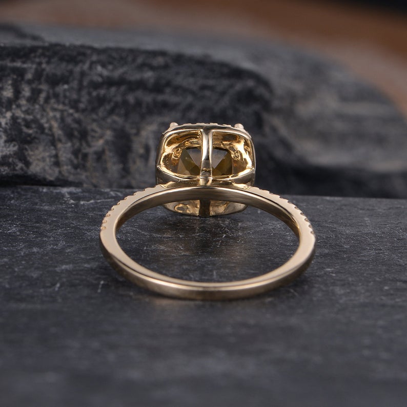 2.25 Ct Cushion Cut Yellow Citrine Yellow Gold Over On 925 Sterling Silver Halo Wedding Ring