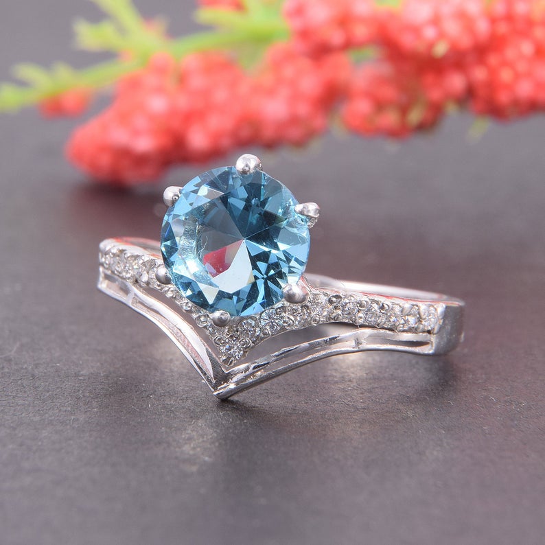 1 CT Round Cut London Blue Topaz Diamond 925 Sterling Silver Engagement Ring For Her
