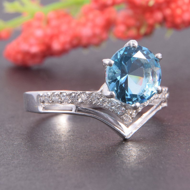 1 CT Round Cut London Blue Topaz Diamond 925 Sterling Silver Engagement Ring For Her