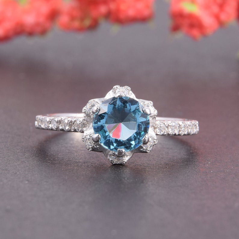 1.0 CT Round Cut London Blue Topaz Diamond 925 Sterling Silver Anniversary Ring For Her