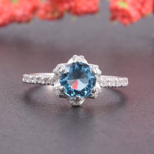 1.0 CT Round Cut London Blue Topaz Diamond 925 Sterling Silver Anniversary Ring For Her