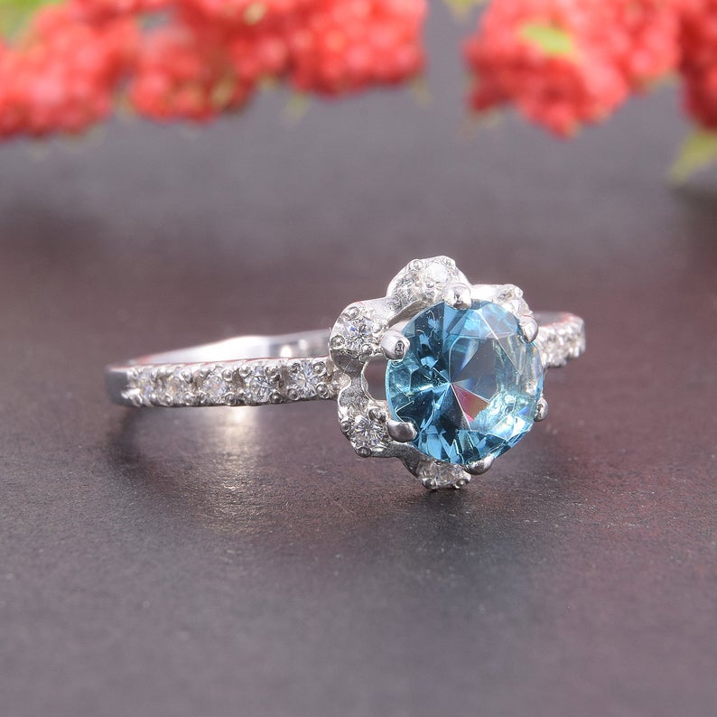 1.0 CT Round Cut London Blue Topaz Diamond 925 Sterling Silver Anniversary Ring For Her