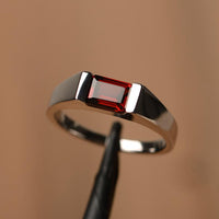1 Ct Emerald Cut Red Garnet 925 Sterling Silver Solitaire January Birthstone Ring