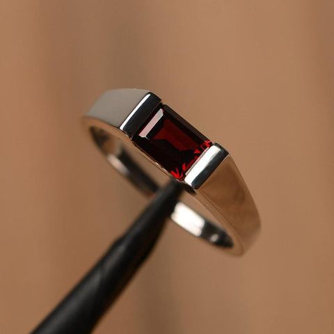 1 Ct Emerald Cut Red Garnet 925 Sterling Silver Solitaire January Birthstone Ring