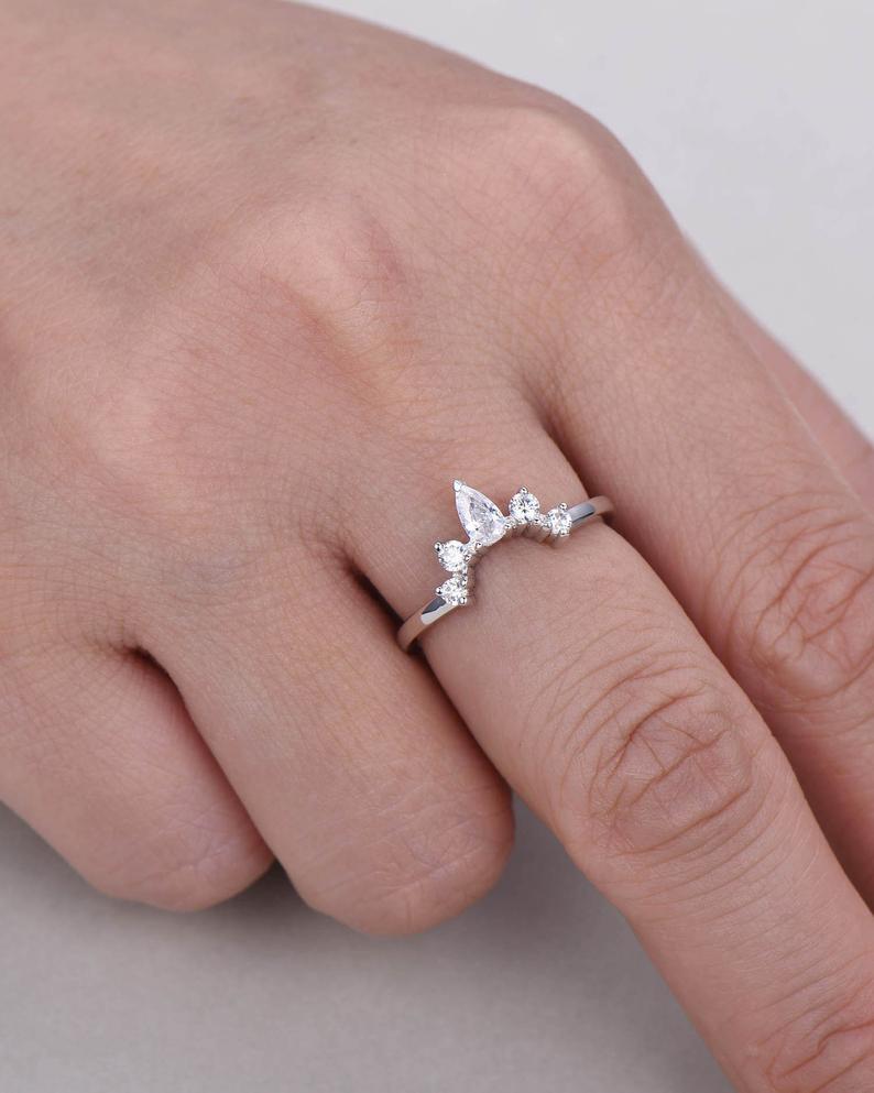1.20 ct Pear & Round Cut Diamond Curve Engagement Band Ring In 925 Sterling Silver