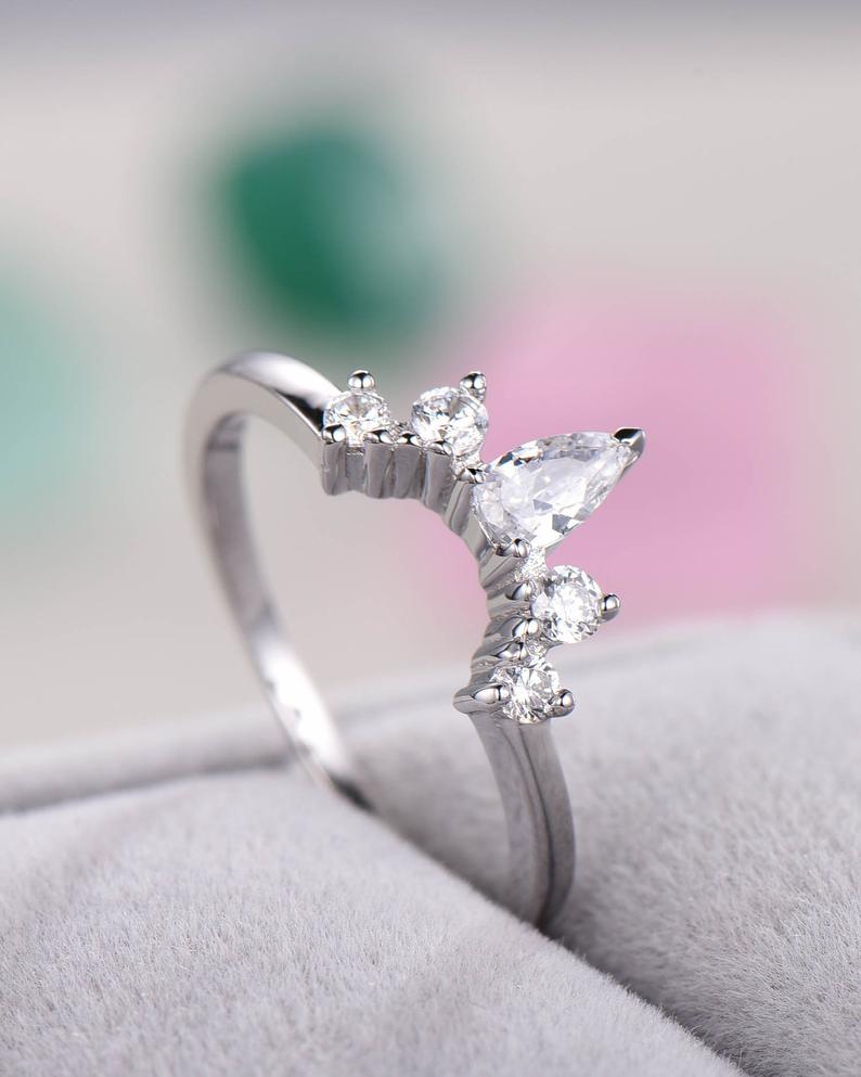 1.20 ct Pear & Round Cut Diamond Curve Engagement Band Ring In 925 Sterling Silver