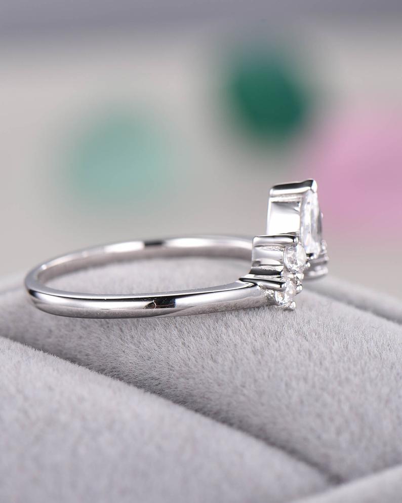 1.20 ct Pear & Round Cut Diamond Curve Engagement Band Ring In 925 Sterling Silver