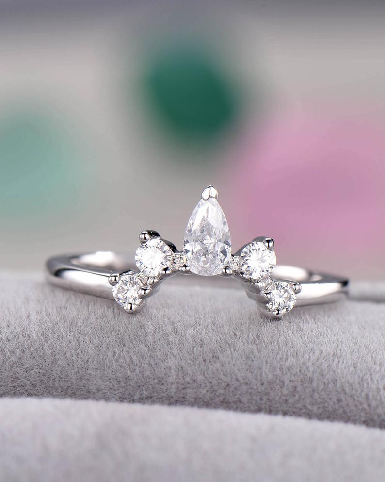 1.20 ct Pear & Round Cut Diamond Curve Engagement Band Ring In 925 Sterling Silver
