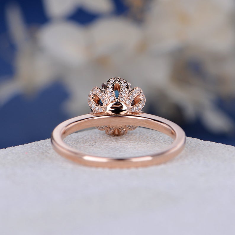 1 CT London Blue Topaz Diamond 925 Sterling Silver Women Halo Floral Engagement Ring