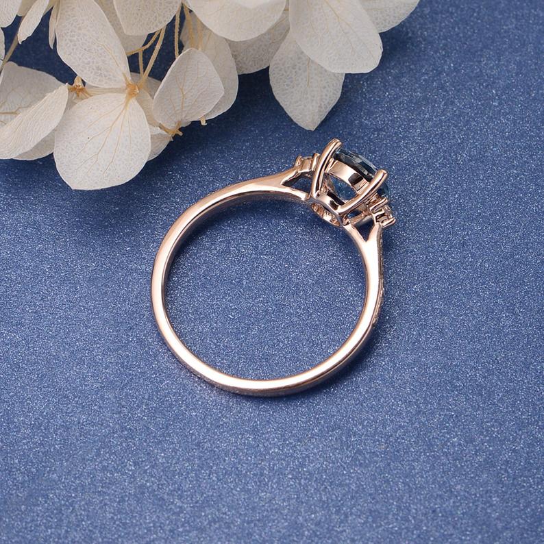 1.35 Ct Round Cut Aquamarine Rose Gold Over On 925 Sterling Silver Solitaire W/Accents Ring