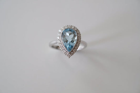1 CT Pear Cut Aquamarine Diamond 925 Sterling Silver Halo Engagement Ring - atjewels.in