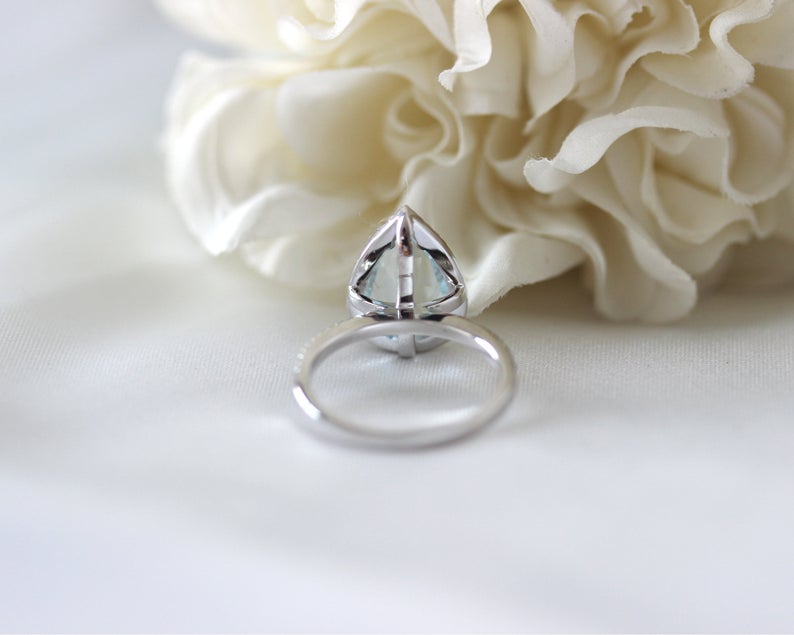 1 CT Pear Cut Aquamarine Diamond 925 Sterling Silver Halo Anniversary Ring