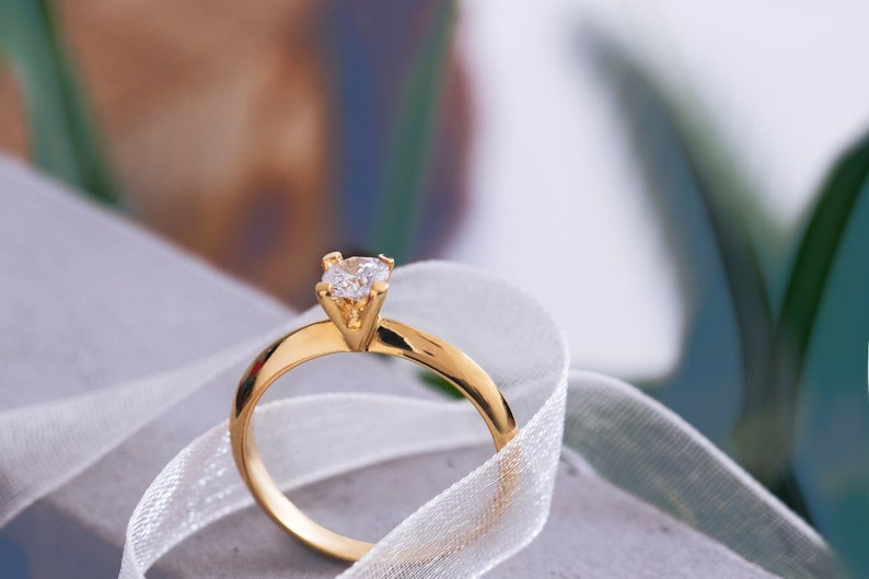 1 CT Round Cut Diamond Yellow Gold Over On 925 Sterling Silver Solitaire Engagement Ring