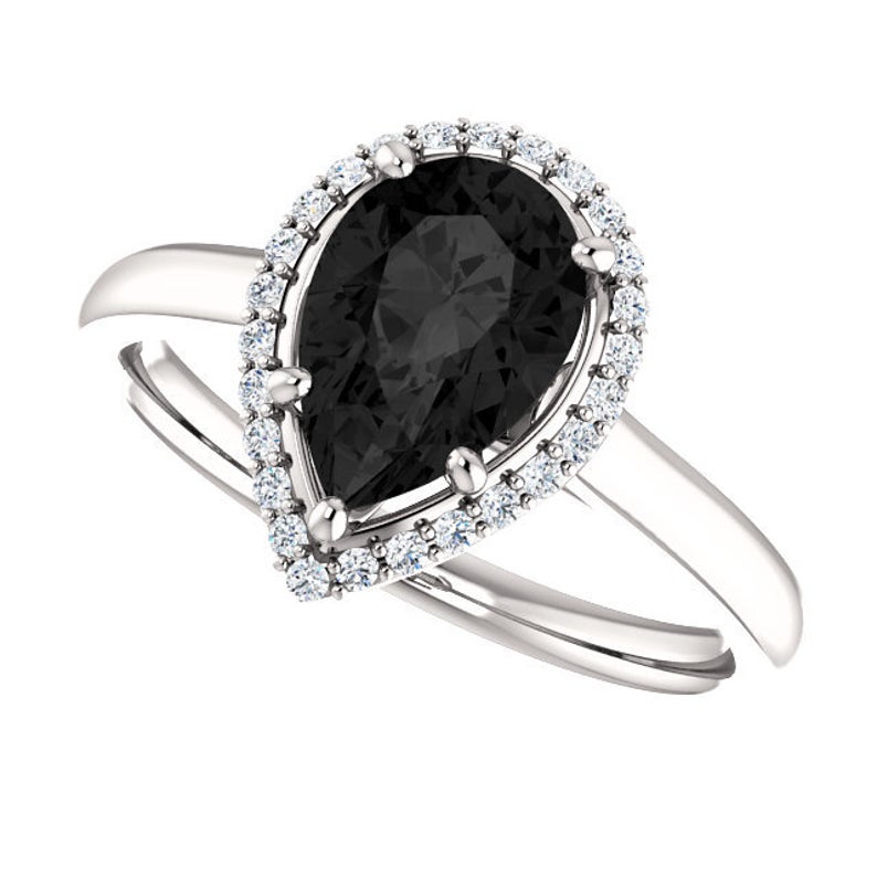 2 CT Pear Cut Black Onyx Diamond 925 Sterling Silver Halo Engagement Ring