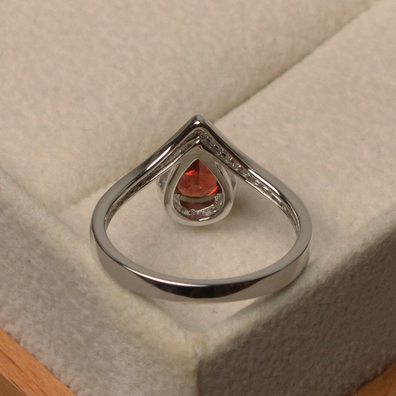 2.75 Ct Pear Cut Red Garnet January Birthstone Halo Ring In 925 Sterling Silver