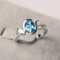 2.20 Ct Oval Cut Blue Topaz 925 Sterling Silver Solitaire W/Accents Engagement Ring
