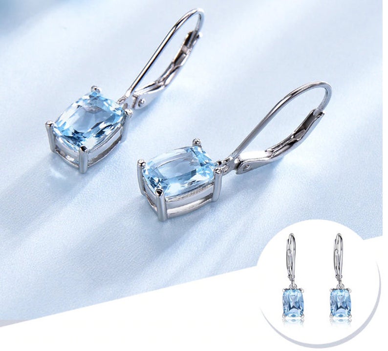 2.00 Ct Cushion Cut Aquamarine 925 Sterling Silver Lever Back Solitaire Earrings - atjewels.in