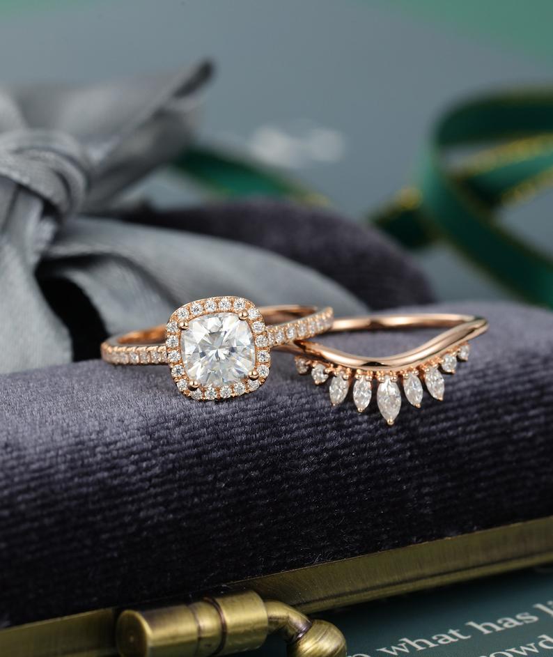 2.75 Ct Cushion Cut 925 Sterling Silver Halo Engagement Bridal Ring Set